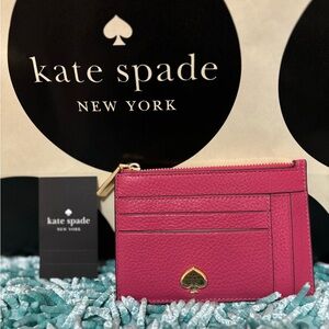 Authentic Brand New Kate Spade Pink Card Holder Pebbled Leather Rose Oil